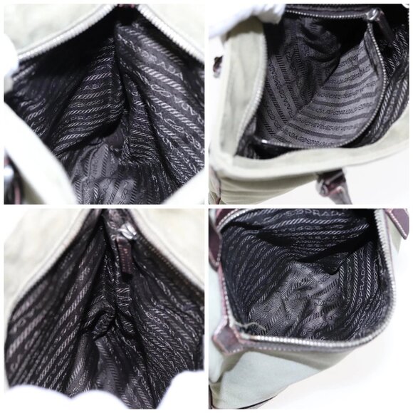 PRADA Hand Bag Canvas Khaki Silver Auth - Picture 15 of 16